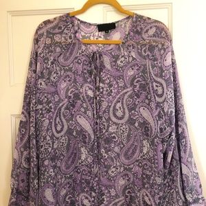 Nili Lotan Acadia Blouse Purple Paisley Sheer M
